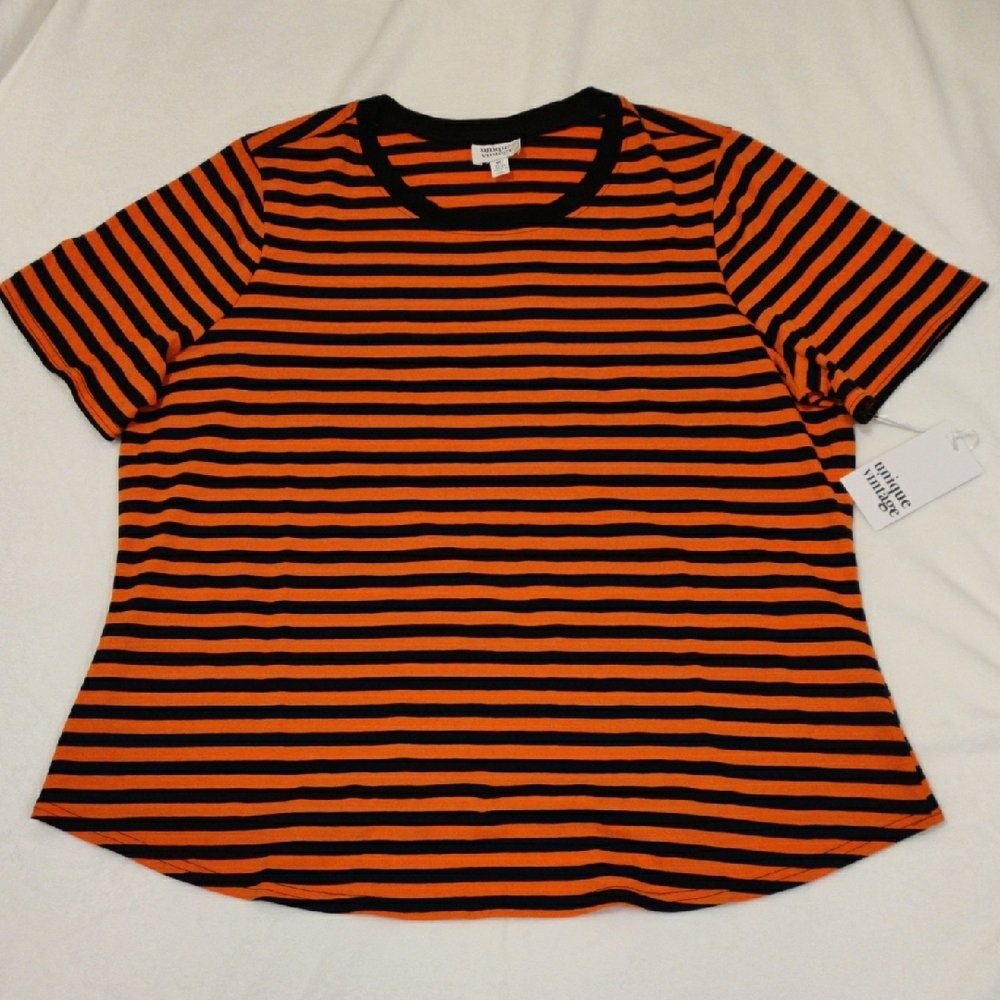 Unique Vintage Orange and Black Striped Tee - Picture 9 of 12